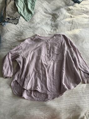 Free People Mauve Button-Front Gauze Henley